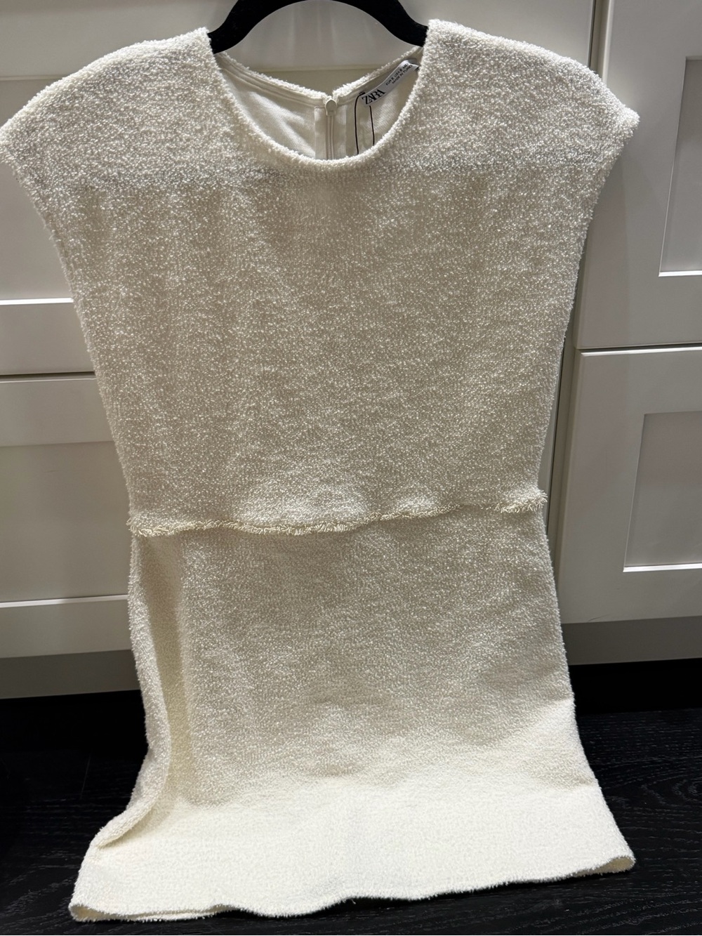 Zara Cream Bouclé Cap-Sleeve Tunic